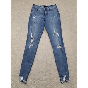 EXPRESS High Rise Ankle Jeans Women's Size 2L‎ Distressed Medium Wash Stretch